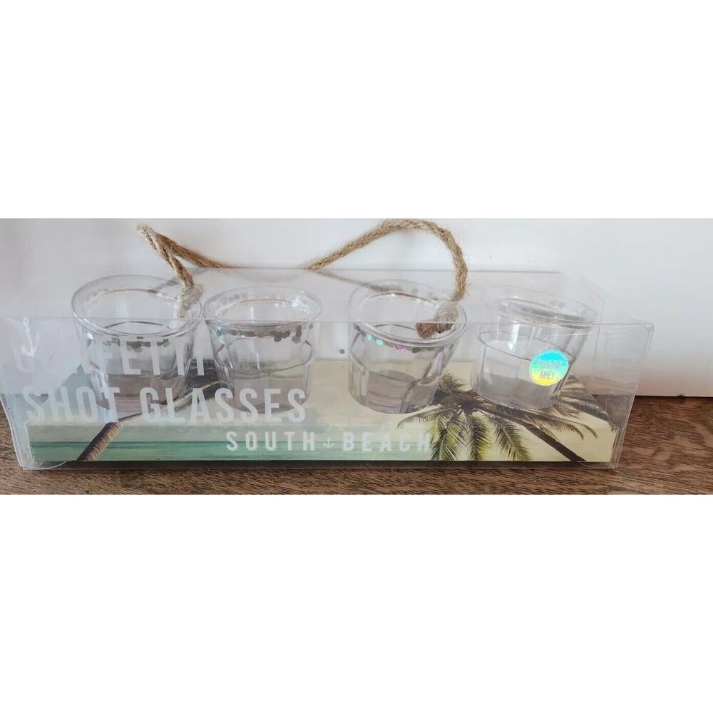 Argento Set of 4 South Beach Silver Confetti 1.5 Oz Shot Glasses - New In Box